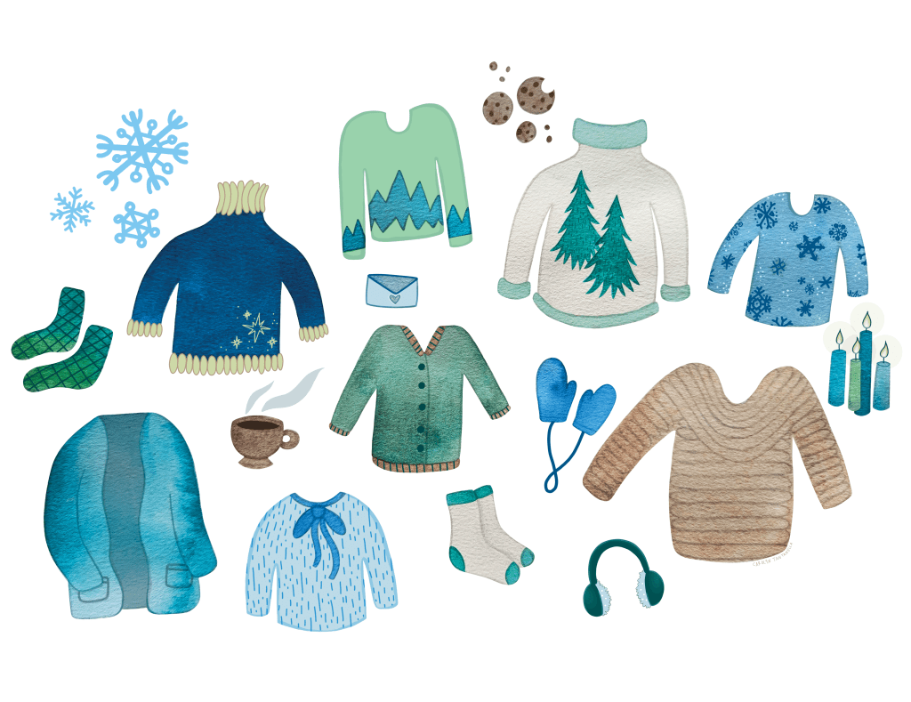 winter sweaters illustration by Carolyn Tantanella